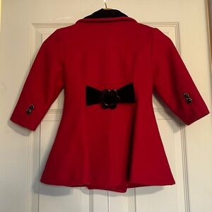 Red Pea Coat with Black Trim